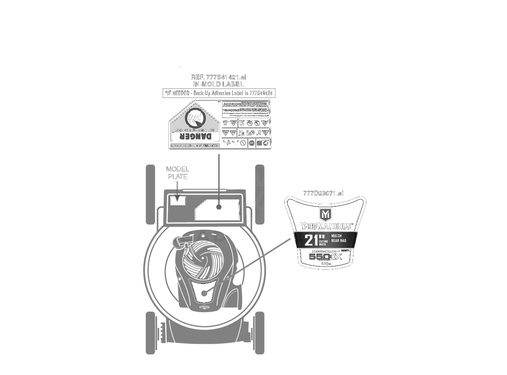 Label Map Diagram and Parts List for 11A-B1BE752 2022 Yard Machines Lawn Mower